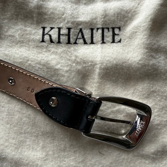 EUC KHAITE AUTHENTIC Benny Black Leather Silver Size 80 Studs Belt Dust bag - Picture 6 of 7